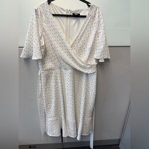 DKNY Polka Dot Wrap-Front White Dress Size 14